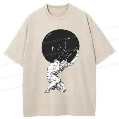Tokyo-Tiger Stone Statue Holding A Cat Washed T-Shirt