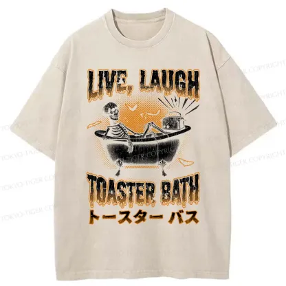 Tokyo-Tiger Skeleton Taking A Bath Washed T-Shirt