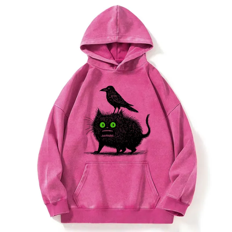 Tokyo-Tiger Crow And Black Cat Washed Hoodie
