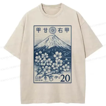 Tokyo-Tiger Vintage Sakura Stamp Washed T-Shirt