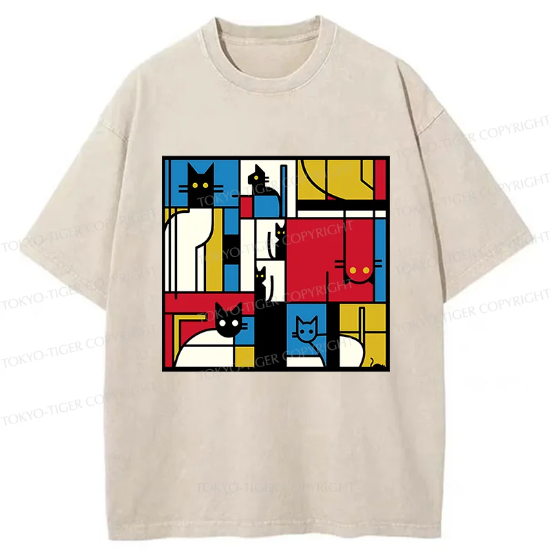 Tokyo-Tiger Abstract Cat Washed T-Shirt