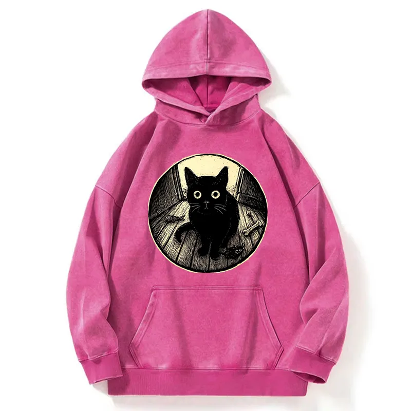 Tokyo-Tiger Waiting Black Cat Washed Hoodie