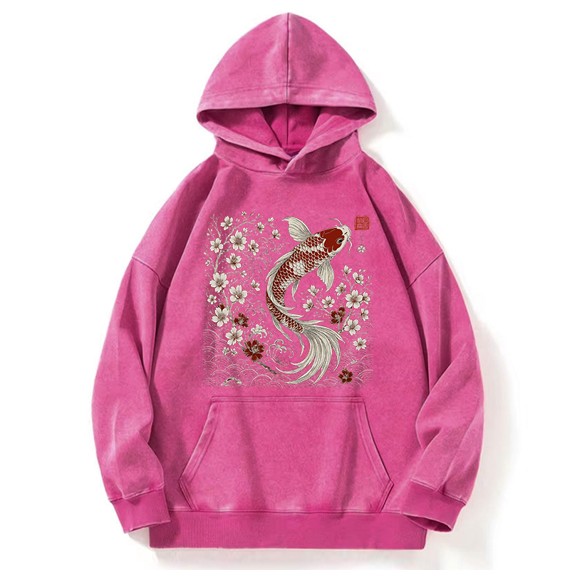 Tokyo-Tiger Vintage Sakura And Koi Washed Hoodie
