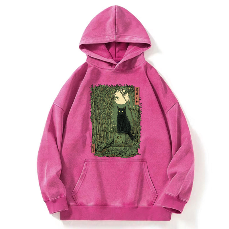 Tokyo-Tiger Black Cat In The Bamboo Forest Washed Hoodie