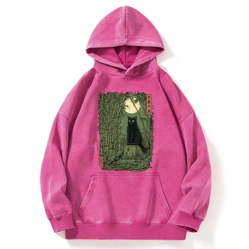 Tokyo-Tiger Black Cat In The Bamboo Forest Washed Hoodie