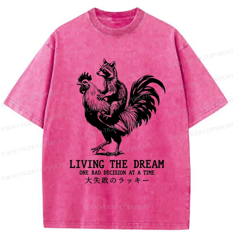 Tokyo-Tiger Raccoon Riding A Chicken Washed T-Shirt