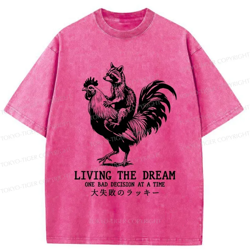 Tokyo-Tiger Raccoon Riding A Chicken Washed T-Shirt