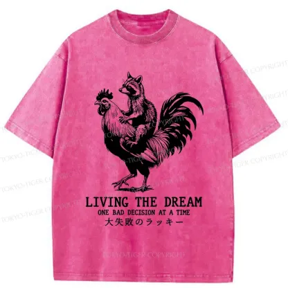 Tokyo-Tiger Raccoon Riding A Chicken Washed T-Shirt