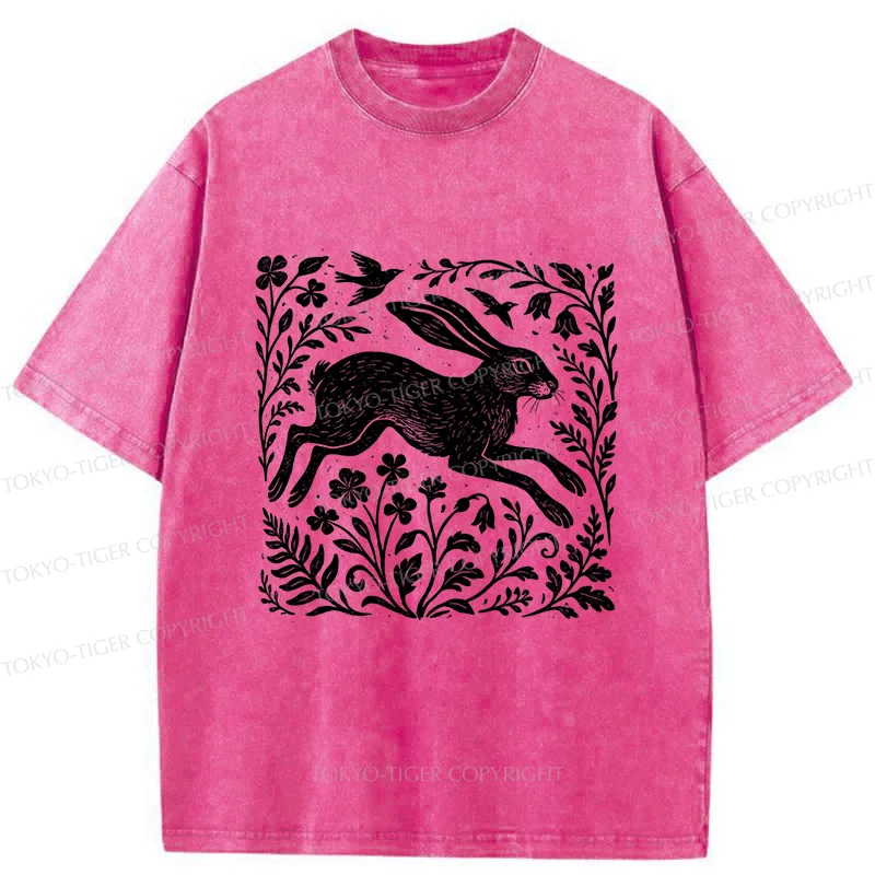 Tokyo-Tiger Woodcut Rabbit Washed T-Shirt