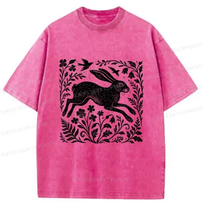 Tokyo-Tiger Woodcut Rabbit Washed T-Shirt