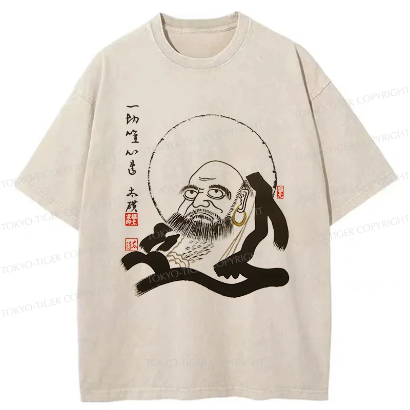 Tokyo-Tiger Funny Buddha Washed T-Shirt