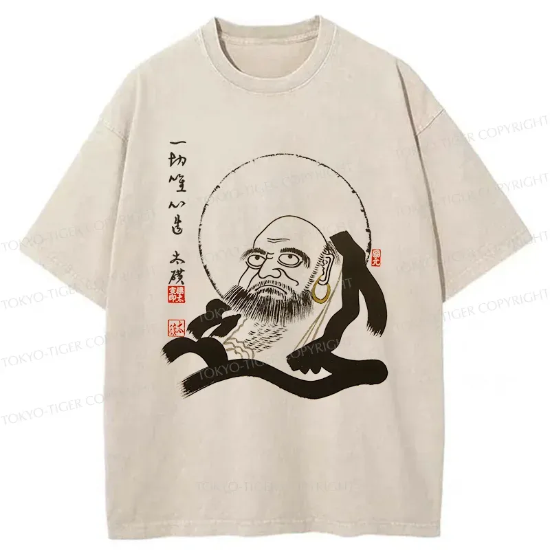 Tokyo-Tiger Funny Buddha Washed T-Shirt