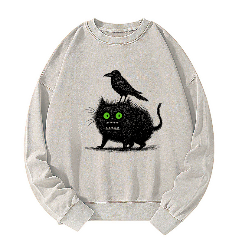 Tokyo-Tiger Crow And Black Cat Washed Sweatshirt