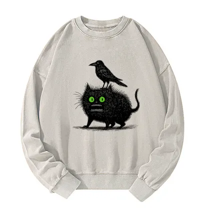 Tokyo-Tiger Crow And Black Cat Washed Sweatshirt
