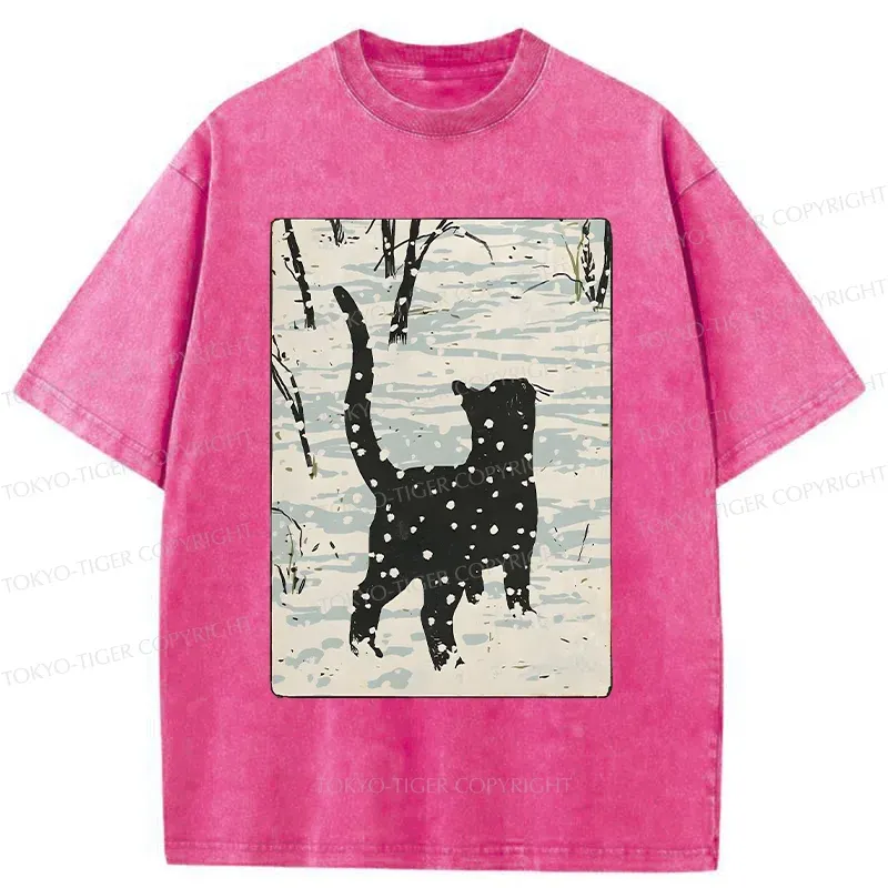 Tokyo-Tiger Cat In The Snow Washed T-Shirt