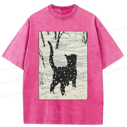 Tokyo-Tiger Cat In The Snow Washed T-Shirt