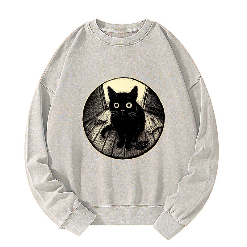 Tokyo-Tiger Waiting Black Cat Washed Sweatshirt