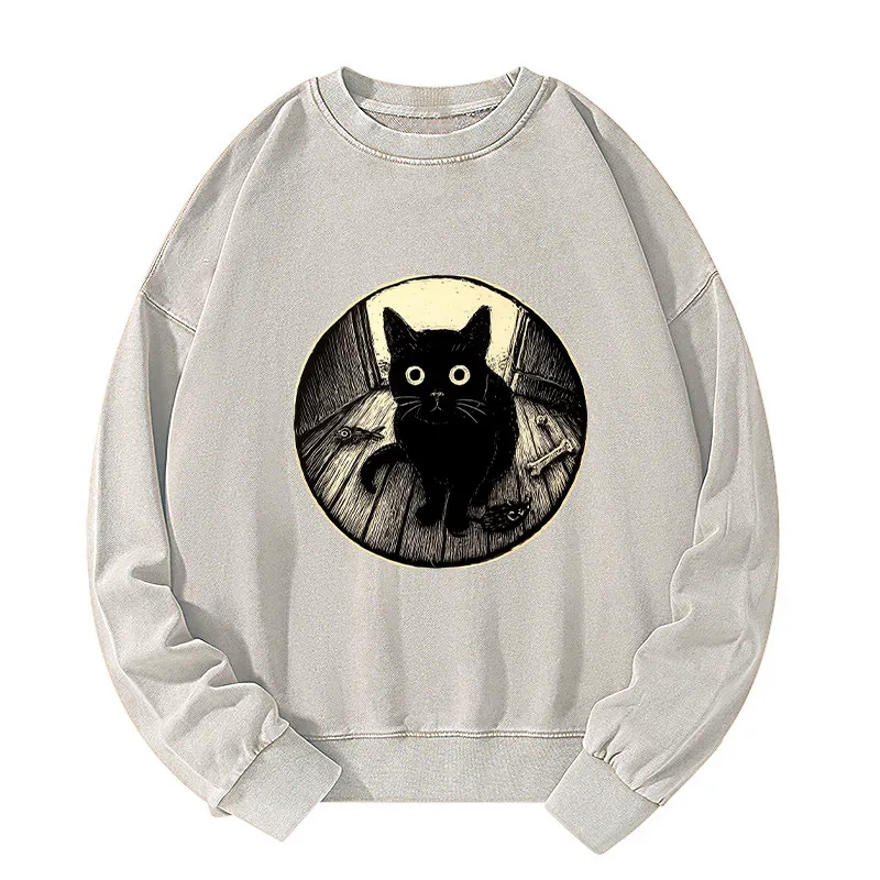Tokyo-Tiger Waiting Black Cat Washed Sweatshirt