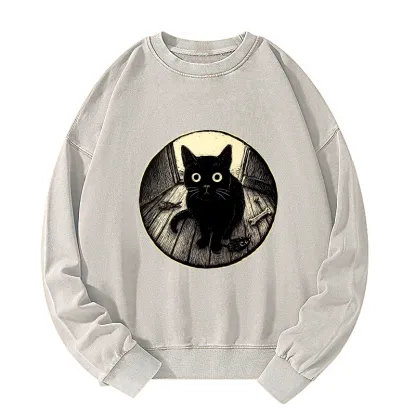 Tokyo-Tiger Waiting Black Cat Washed Sweatshirt