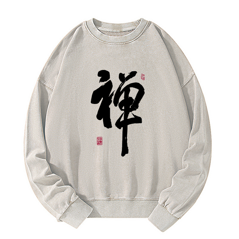 Tokyo-Tiger Japanese Zen Kanji Washed Sweatshirt