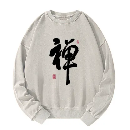 Tokyo-Tiger Japanese Zen Kanji Washed Sweatshirt