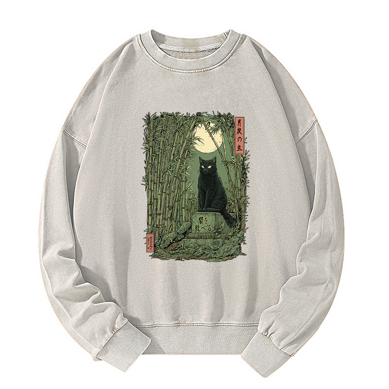Tokyo-Tiger Black Cat In The Bamboo Forest Washed Sweatshirt