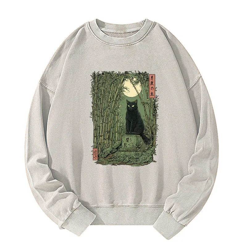 Tokyo-Tiger Black Cat In The Bamboo Forest Washed Sweatshirt