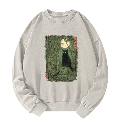 Tokyo-Tiger Black Cat In The Bamboo Forest Washed Sweatshirt