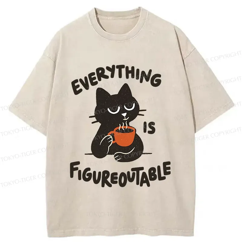 Tokyo-Tiger Cat Tasting Coffee Washed T-Shirt