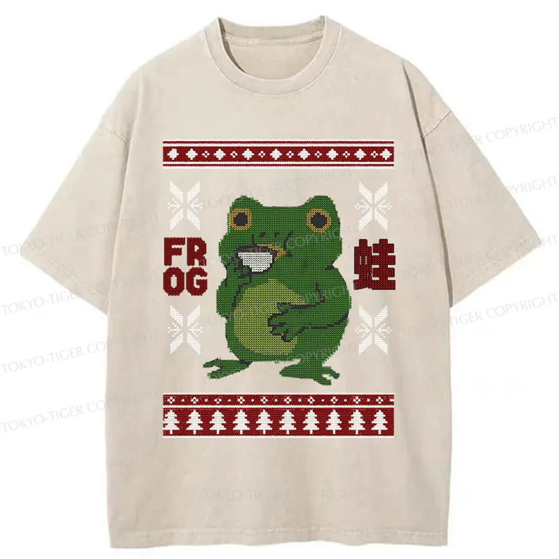 Tokyo-Tiger Frog Drinking Coffee Washed T-Shirt