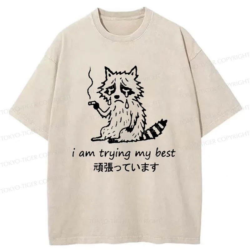 Tokyo-Tiger Raccoon Tried His Best Washed T-Shirt