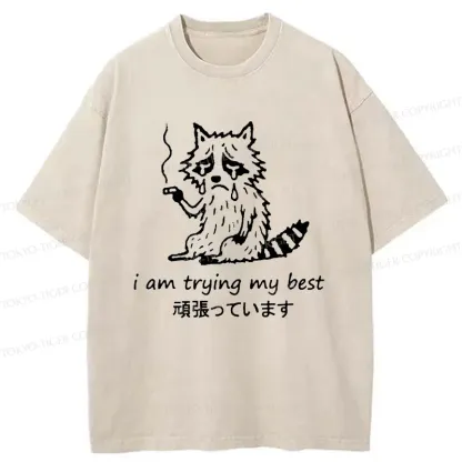 Tokyo-Tiger Raccoon Tried His Best Washed T-Shirt