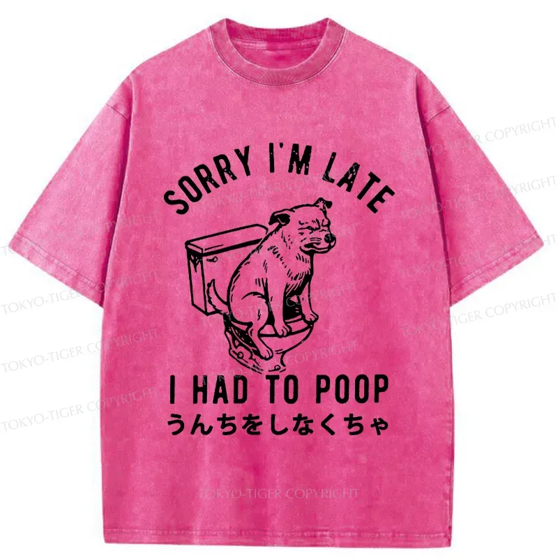 Tokyo-Tiger Dog Pooping Funny Washed T-Shirt