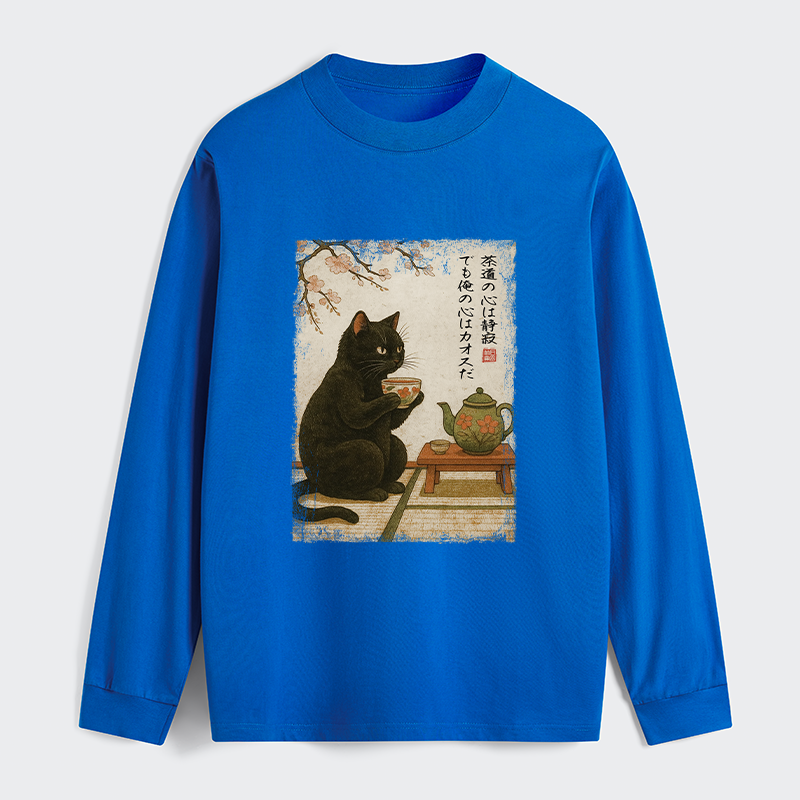 Tokyo-Tiger Tea Time With A Black Classic Long Sleeve T-Shirt