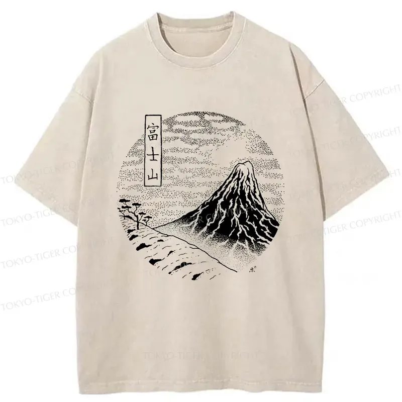 Tokyo-Tiger Mount Fuji Painting Washed T-Shirt
