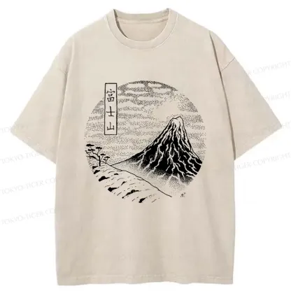Tokyo-Tiger Mount Fuji Painting Washed T-Shirt