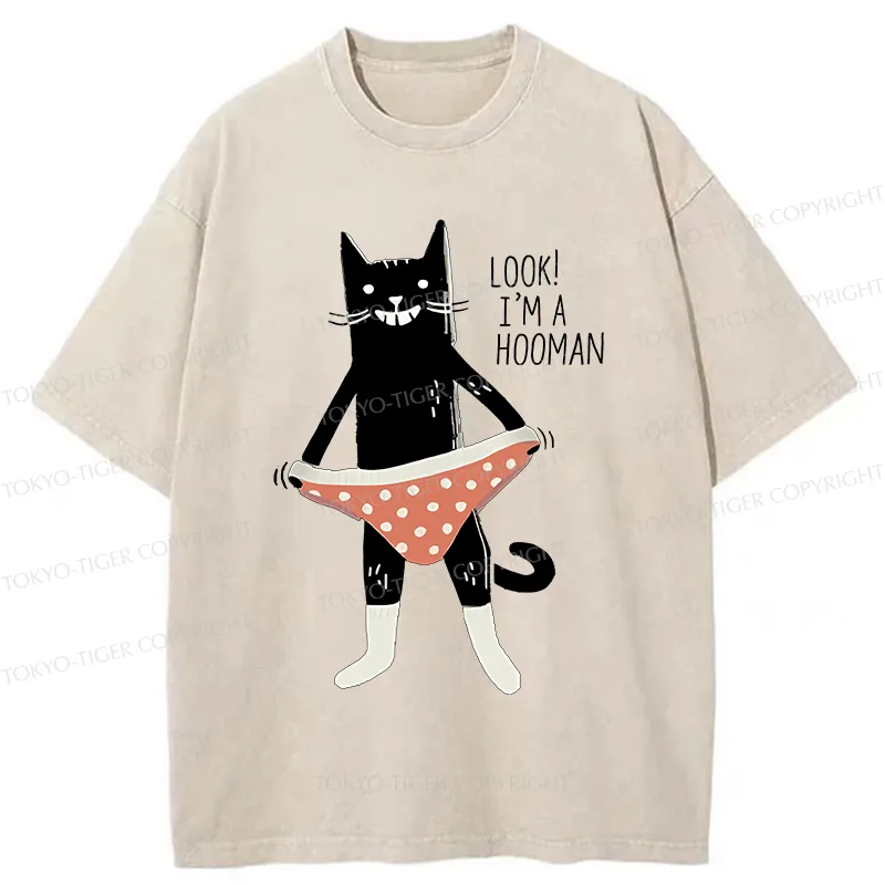 Tokyo-Tiger Cat In Underwear Washed T-Shirt