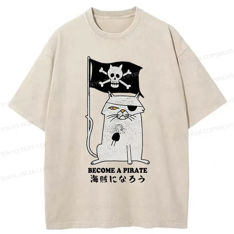Tokyo-Tiger Pirate Cat Washed T-Shirt Sale
