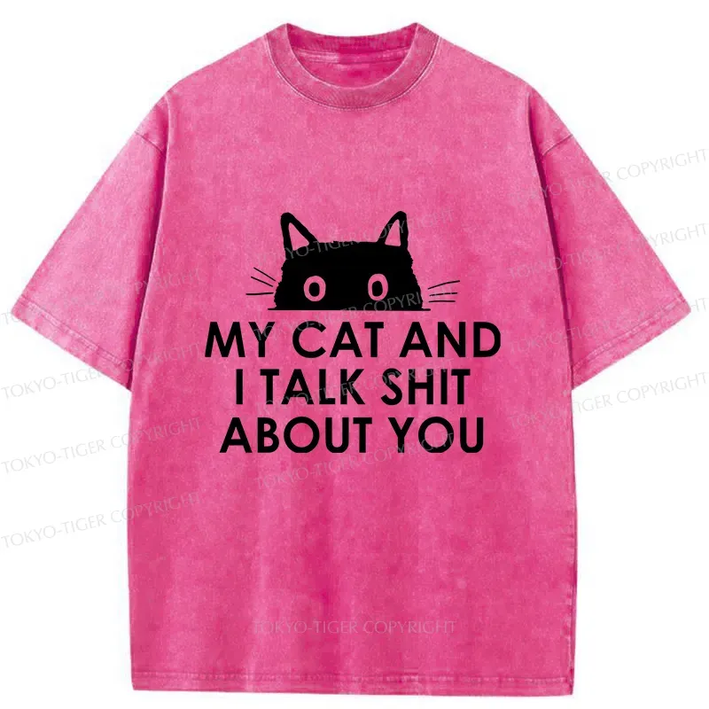 Tokyo-Tiger Funny Cat Talk Washed T-Shirt