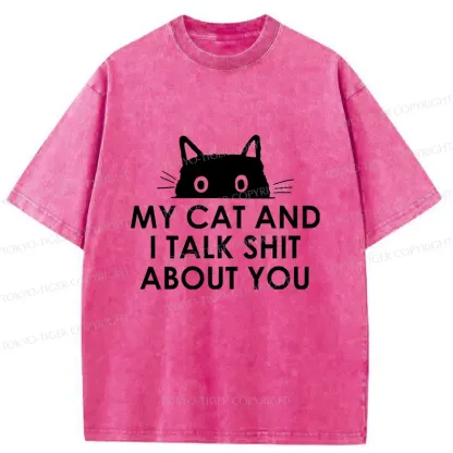 Tokyo-Tiger Funny Cat Talk Washed T-Shirt