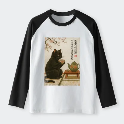Tokyo-Tiger Tea Time With A Black Cat long sleeve T-shirt