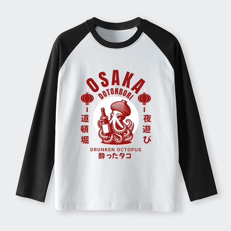 Tokyo-Tiger Retro Osaka Octopus Raglan Long Sleeve T-shirt