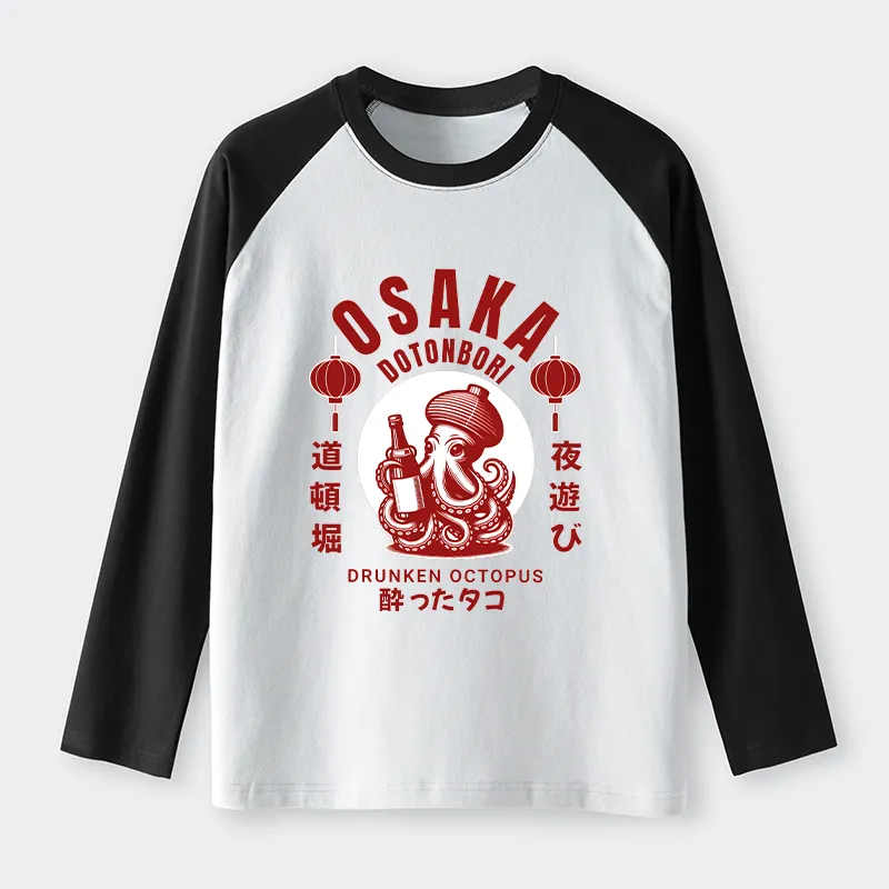 Tokyo-Tiger Retro Osaka Octopus Raglan Long Sleeve T-shirt