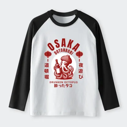 Tokyo-Tiger Retro Osaka Octopus Raglan Long Sleeve T-shirt