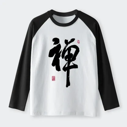 Tokyo-Tiger Japanese Zen Kanji Raglan Long Sleeve T-shirt