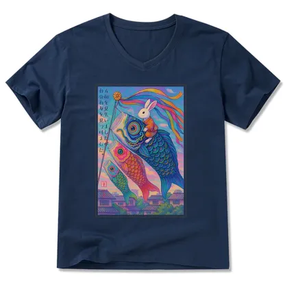 Tokyo-Tiger Ukiyoe Rabbit Ride Carp streamer Poster V-Neck Classic T-Shirt