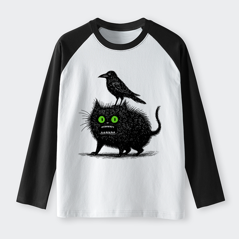 Tokyo-Tiger Crow And Black Cat Raglan Long Sleeve T-shirt
