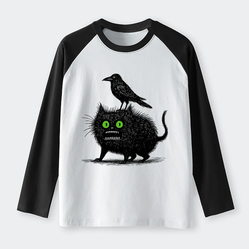 Tokyo-Tiger Crow And Black Cat Raglan Long Sleeve T-shirt
