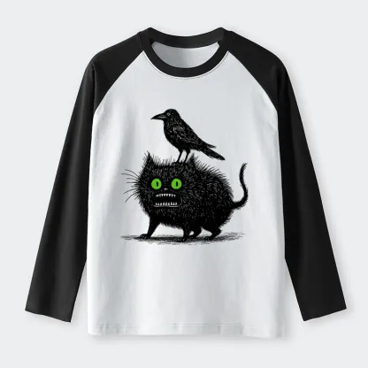 Tokyo-Tiger Crow And Black Cat Raglan Long Sleeve T-shirt