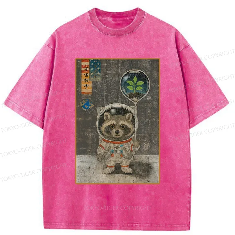 Tokyo-Tiger Astronaut Raccoon Washed T-Shirt